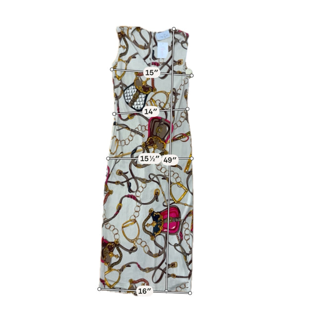 Virna Drò Equestrian Chain Print Sleeveless Maxi Dress Made in Italy Size Medium