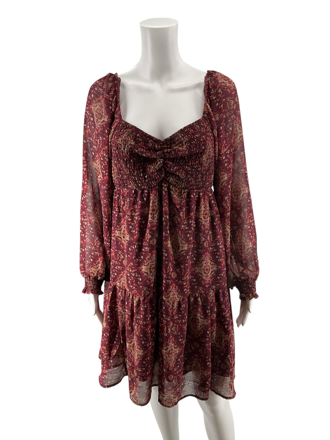 Maurices Size M maroon Floral Pre-Owned Ladies Dress