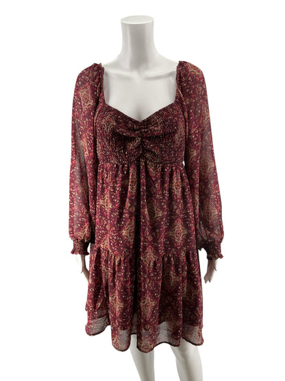 Maurices Size M maroon Floral Pre-Owned Ladies Dress