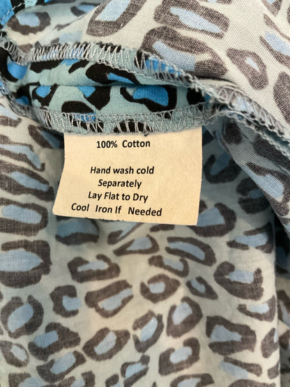 Sara Campbell Blue Leopard Print Ruffle Neck Top | Size XL