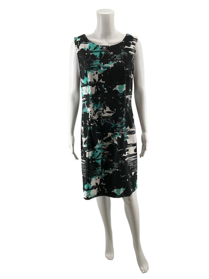 Connected Apparel Floral Sheath Dress Black White Teal Size 12