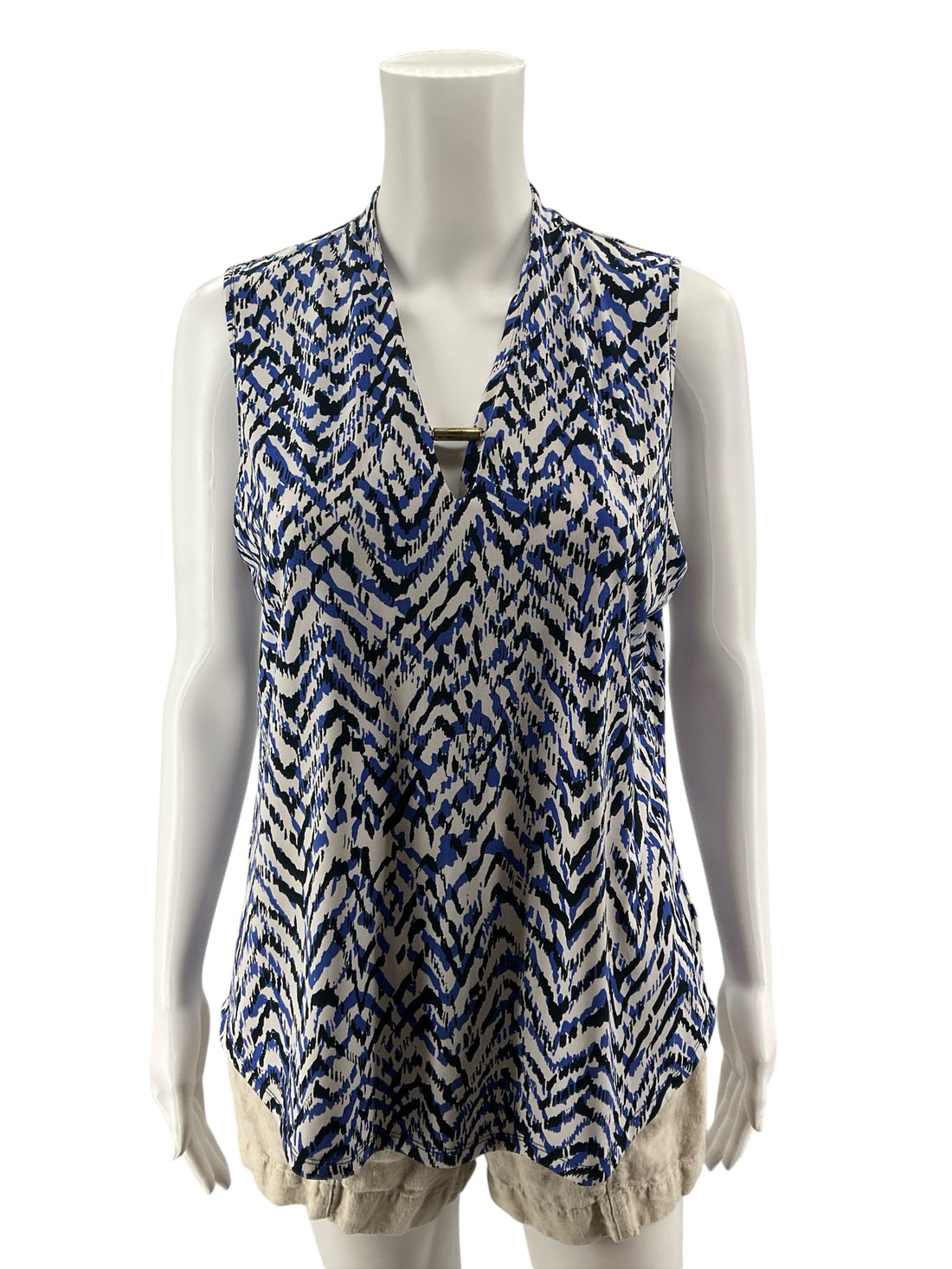 Jones New York Abstract Animal Print Sleeveless Blouse Top Gold Bar Medium
