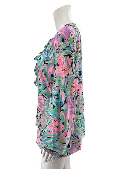 Lilly Pulitzer Willa Ruffle Tunic Top Deep Sea Navy Lucky Catch Size Large