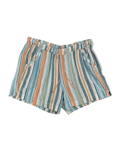 Briggs Striped Linen Blend Pull-On Shorts | Size L | Blue, Orange, White