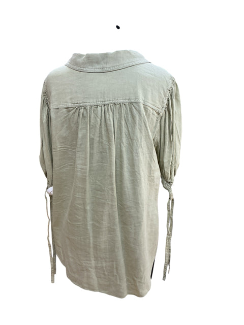 Banana Republic Linen-Blend Puff-Sleeve Utility Shirt Sage Green Size Medium - ONLINE ONLY