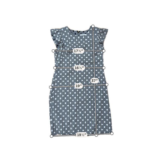 ELLE white/blue Sheath Blue &amp; White Gingham Ruffle Sleeve Sheath Dress Size Small - Size S
