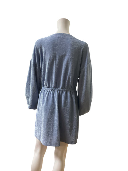 GBGB Baby Blue Sparkle Long Sleeve Wrap Mini Dress - Size M - ONLINE ONLY
