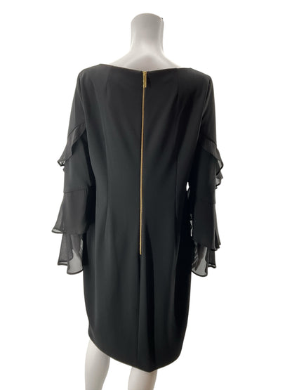 Calvin Klein Black Tiered Ruffle Sleeve Sheath Dress Size 12