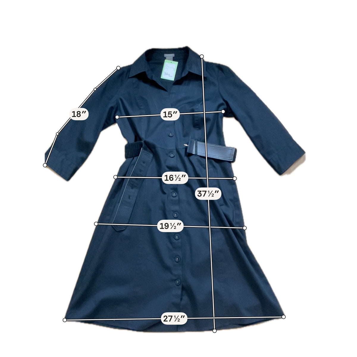 Ann Taylor Black Cotton Belted Shirt Dress Size 8 - ONLINE ONLY