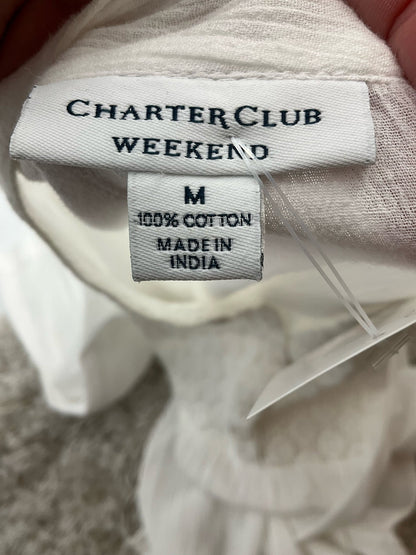 White solid casual top for women by Charter Club, size medium, featuring a relaxed fit and simple design.