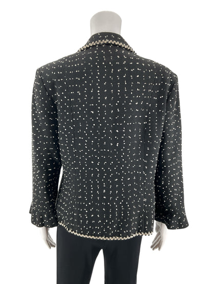 Talbots Polka Dot Tie-Front Blazer Black Ivory Size 12