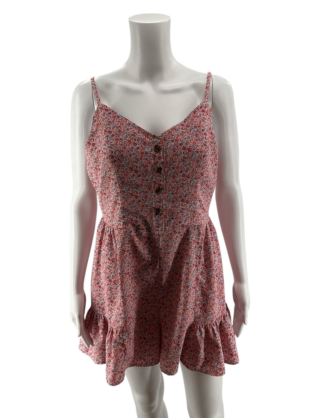 ee:some Red Blue Floral Ruffle Romper with Smocked Back Size Large