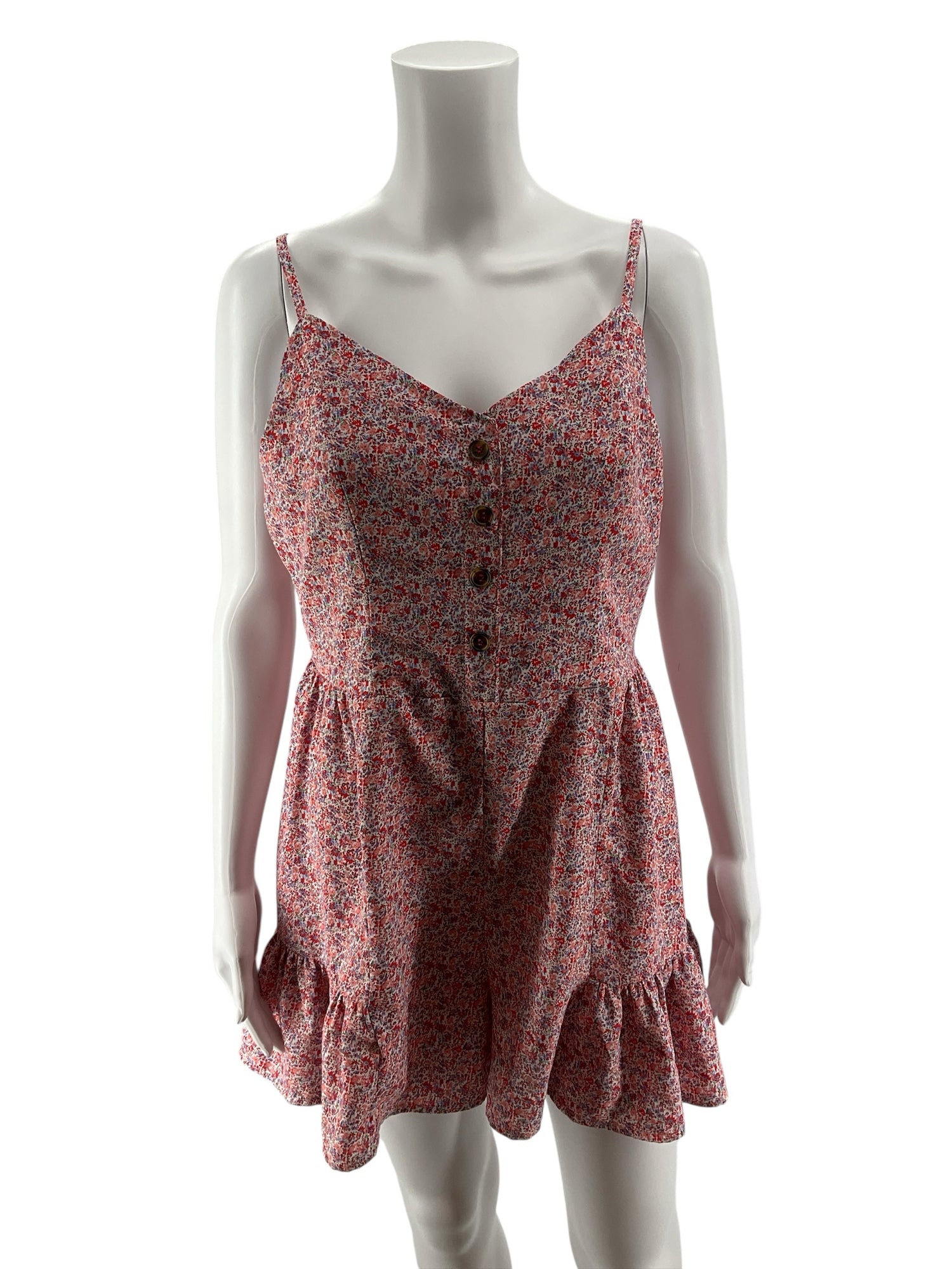 ee:some Red Blue Floral Ruffle Romper with Smocked Back Size Large