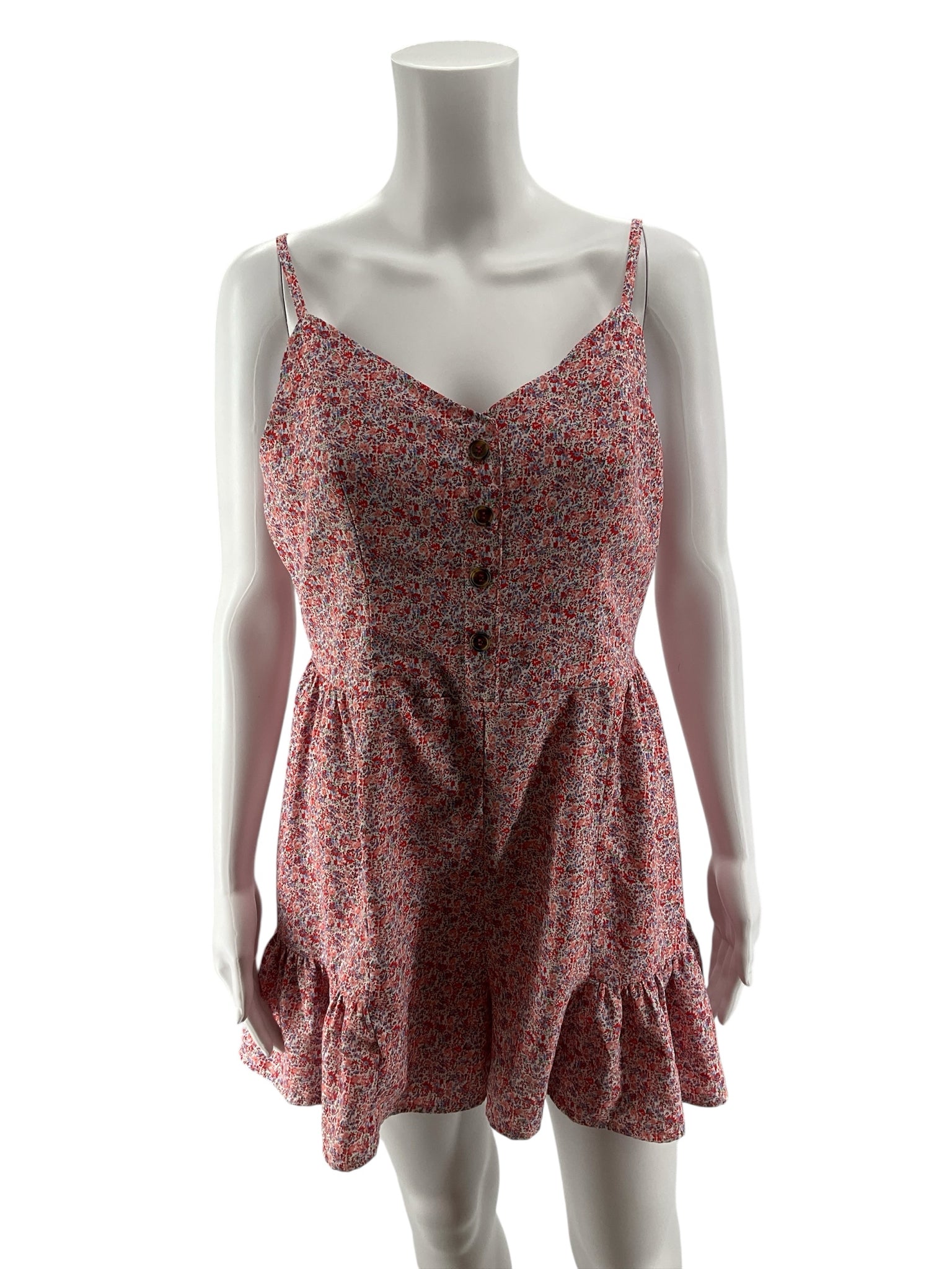 ee:some Red Blue Floral Ruffle Romper with Smocked Back Size Large