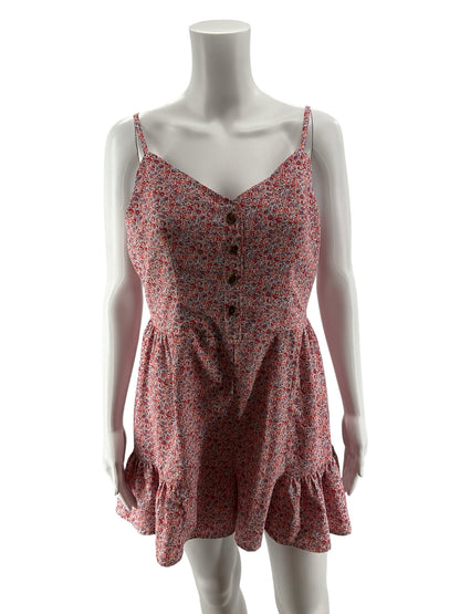 ee:some Red Blue Floral Ruffle Romper with Smocked Back Size Large
