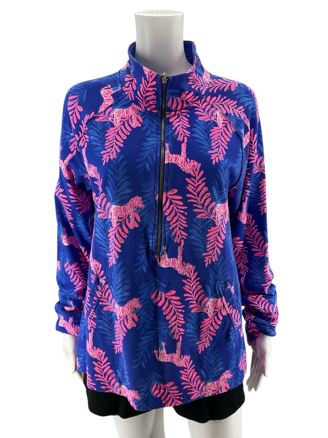 Lilly Pulitzer Skipper Popover Blue Skies Pink Zebra Half Zip Top Size Large