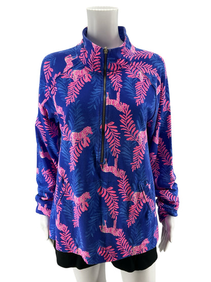 Lilly Pulitzer Skipper Popover Blue Skies Pink Zebra Half Zip Top Size Large