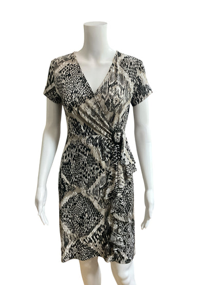 Alfani Petite Brown &amp;amp; Black Snake Print Faux Wrap Dress - Size PP - ONLINE ONLY