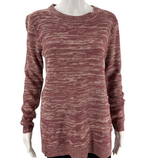 Front view of Madison Lilly mauve heathered sweater, size small, long sleeves, new with tags, ideal for casual wear.