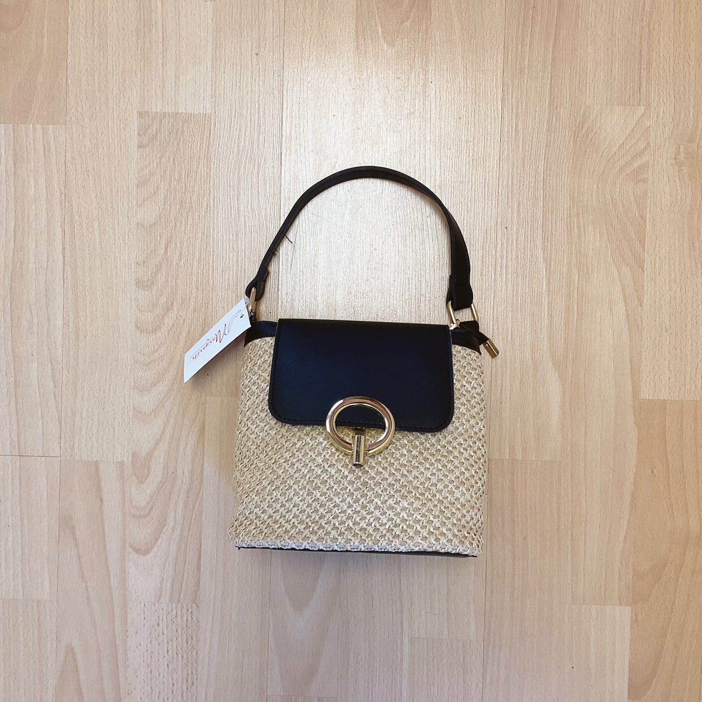 Natural/Black Straw Crossbody Bag