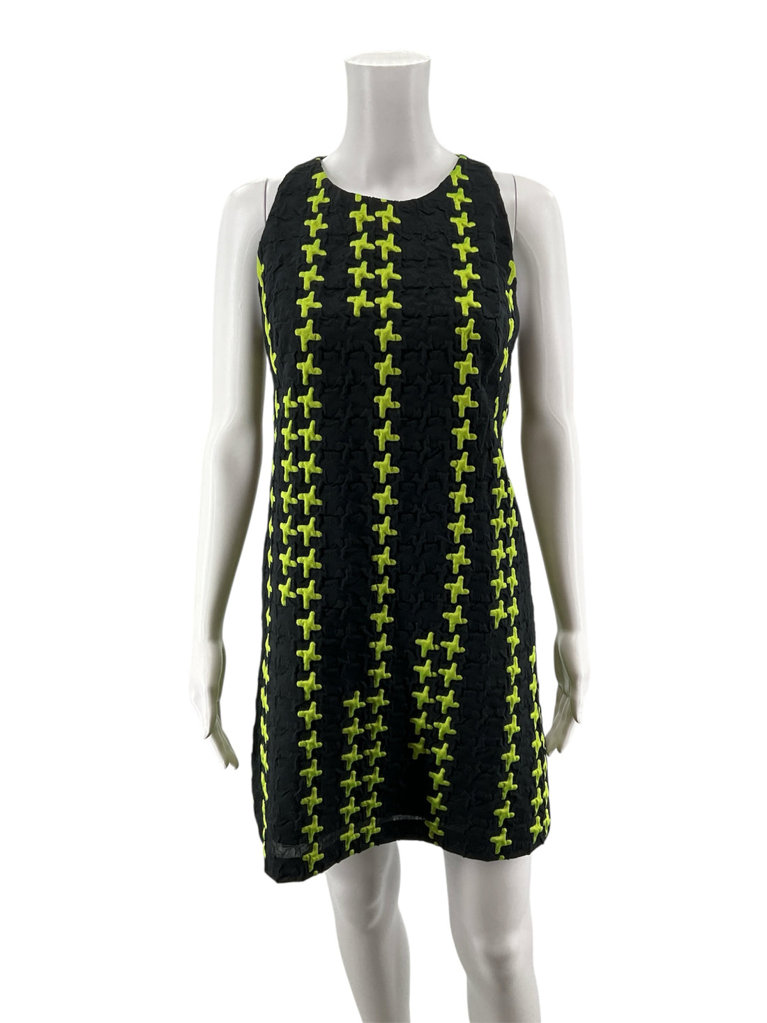 Milly black/lime Sheath, Cocktail, Mini, Sleeveless, Racerback Size 2 black/lime Print Pre-Owned Ladies New With Tags Dress - Size 2