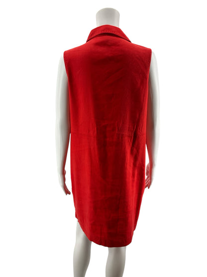 Tahari Red Linen Blend V-Neck Sleeveless Shift Dress Size 10