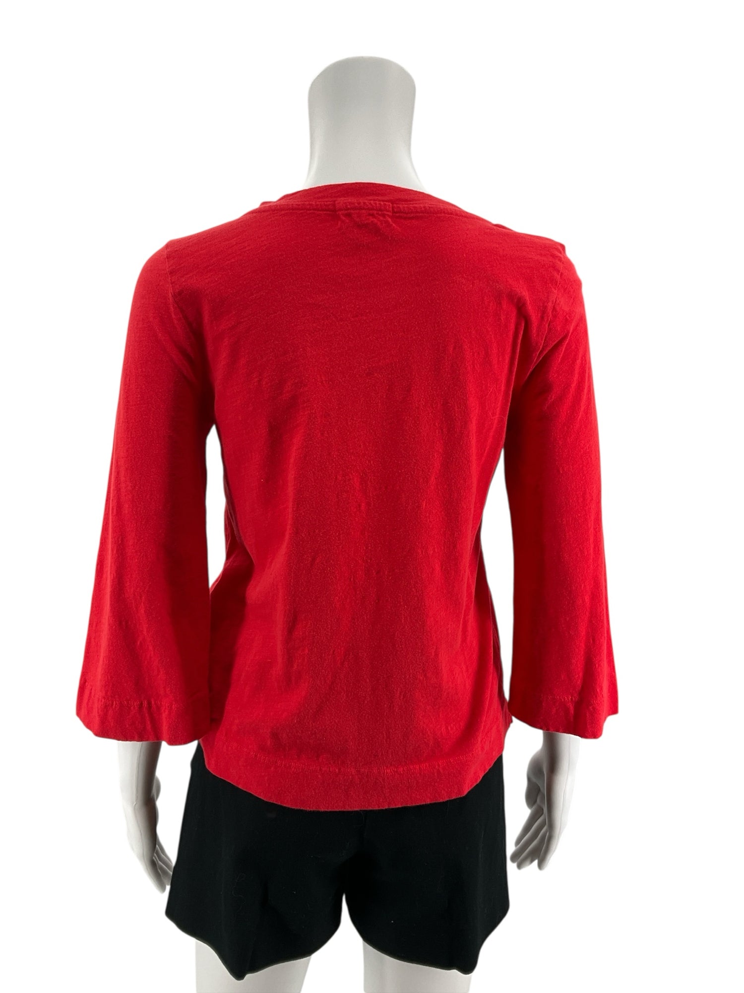 T.la by Anthropologie Red Slub Knit V-Neck 3/4 Sleeve Top XS