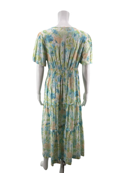 Casa Cabana white/peach/aqua Maxi Floral Print Tiered Midi Dress Size Medium - Size M