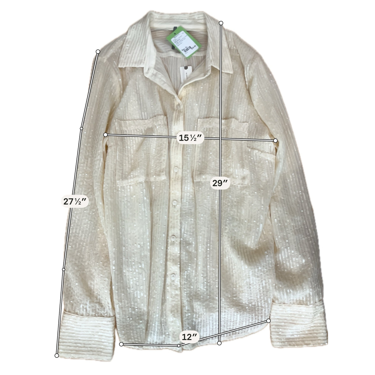 Anthropologie Ethereal Sequin Button-Down Blouse Cream XL NWT - ONLINE ONLY