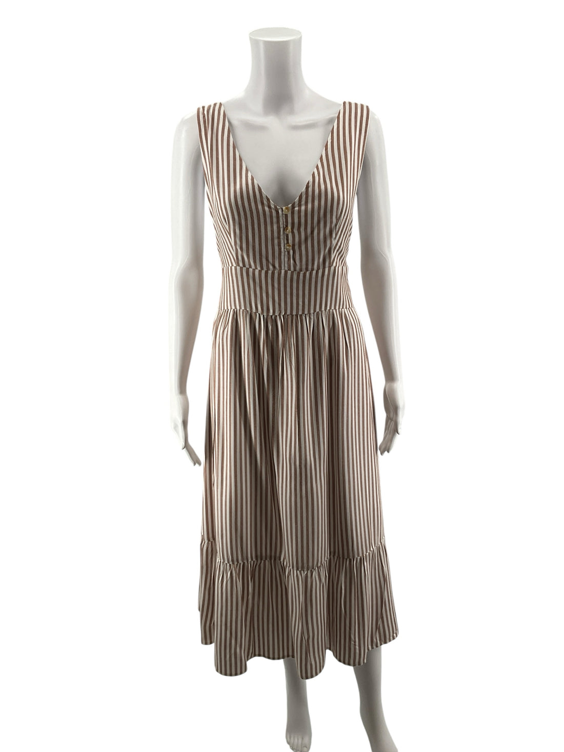 rokoko cream/taupe Maxi Cream &amp; Taupe Striped Tiered Midi Sundress NWT Size Medium - Size M