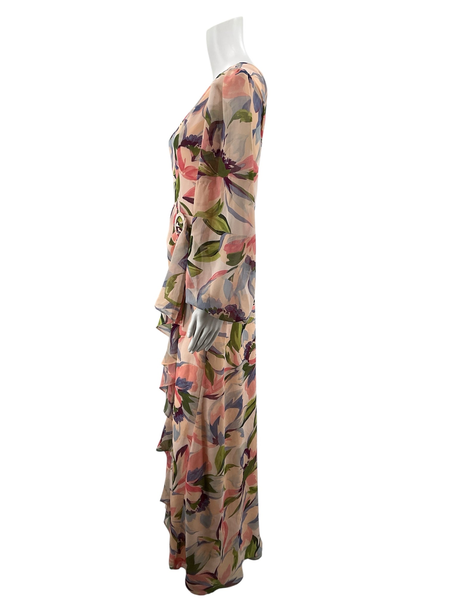ASTR The Label peach/purple/green Maxi Primrose One Shoulder Floral Midi Dress Pink Size Small - Size S