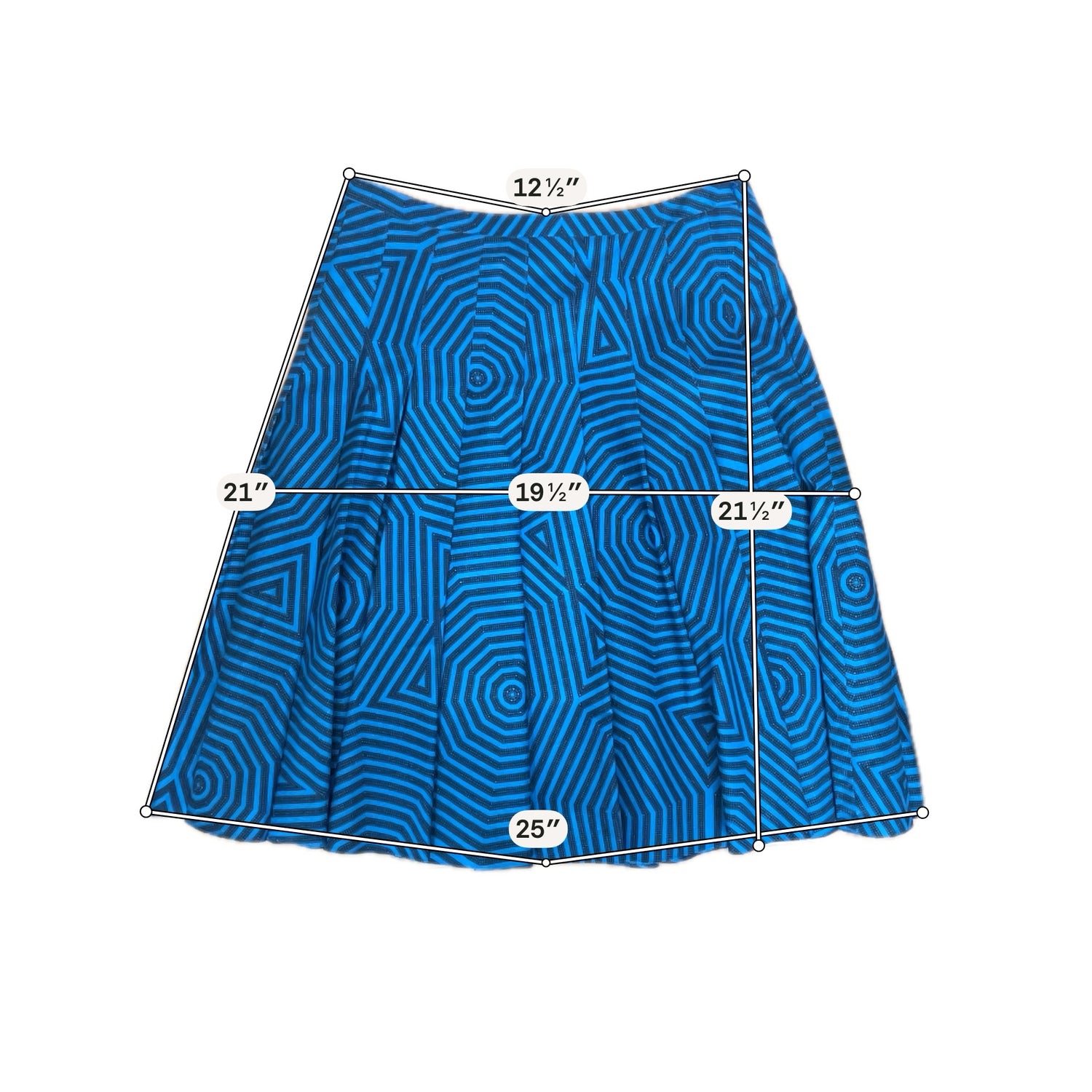 Akris punto Geometric Op Art Print Pleated A-Line Skirt Blue Black Cotton US 4