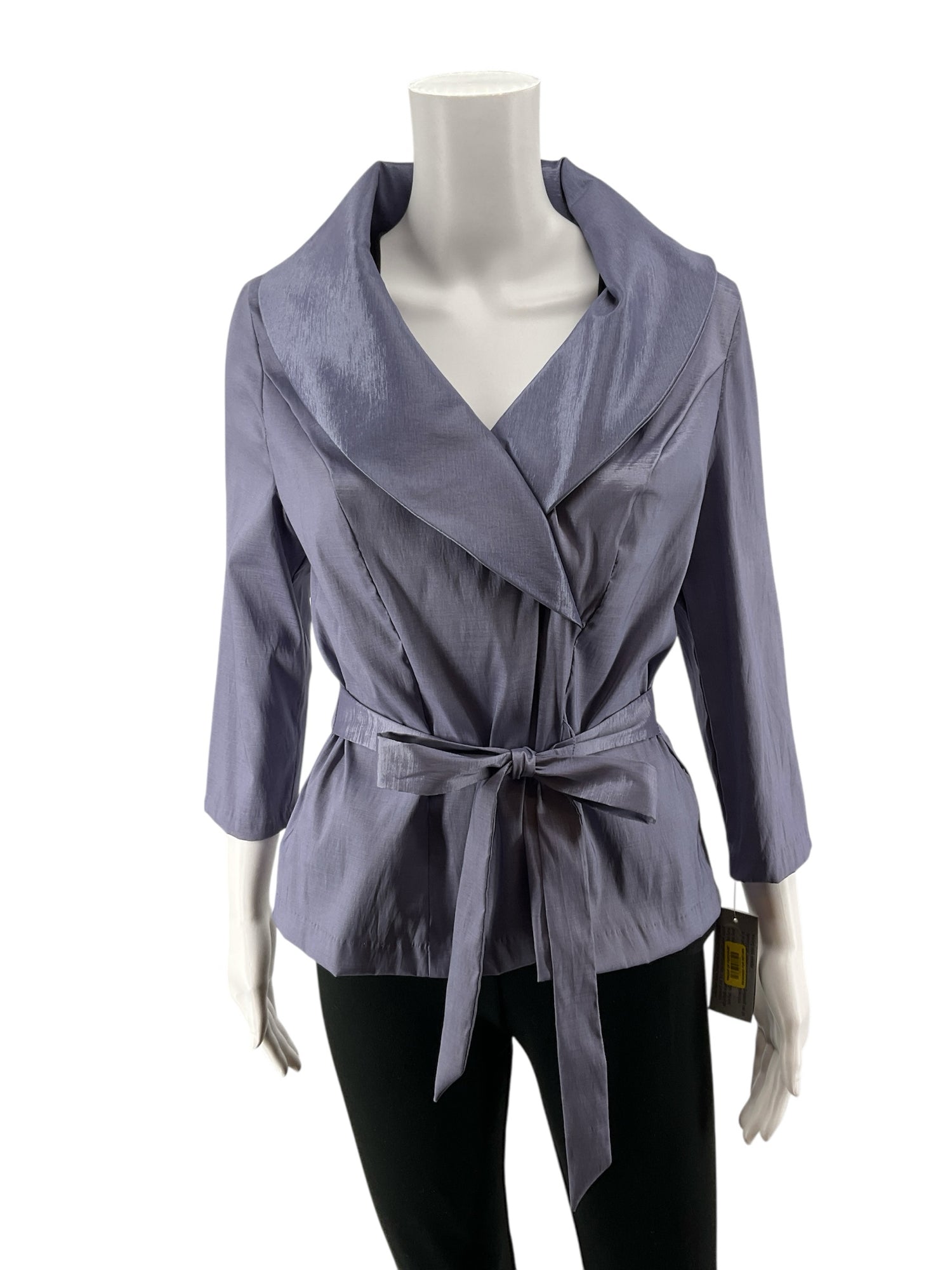Alex Evenings Shimmer Waterfall Collar Faux Wrap Top Size M Lavender