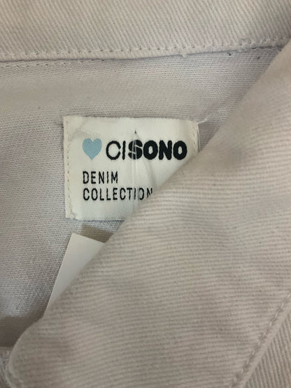 Cisono White Raw Hem Cropped Denim Trucker Jacket Size Large