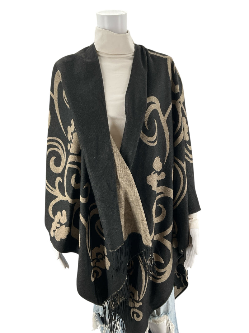 Adrienne Vittadin Black/Taupe Wwirls Pre-Owned Ladies Shrug - Size One Size Fits Most