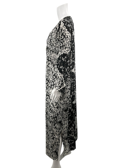 Oscar De La Renta Black/White Print Pre-Owned Ladies Dress - Size Small