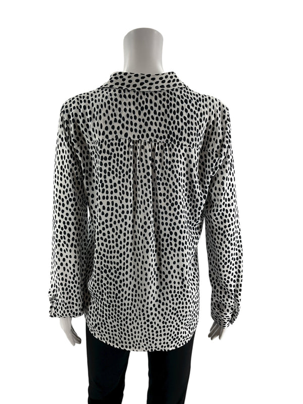 J Crew White/Navy Print Pre-Owned Ladies Top - Size Small