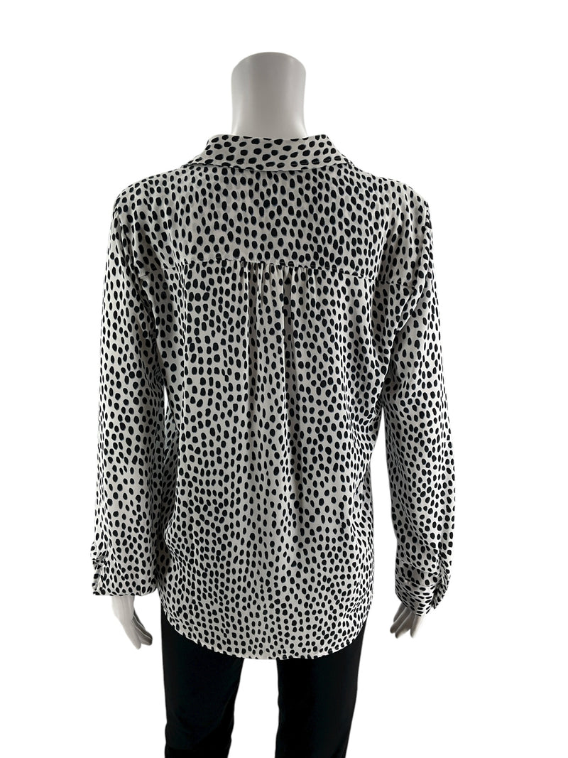 J Crew White/Navy Print Pre-Owned Ladies Top - Size Small