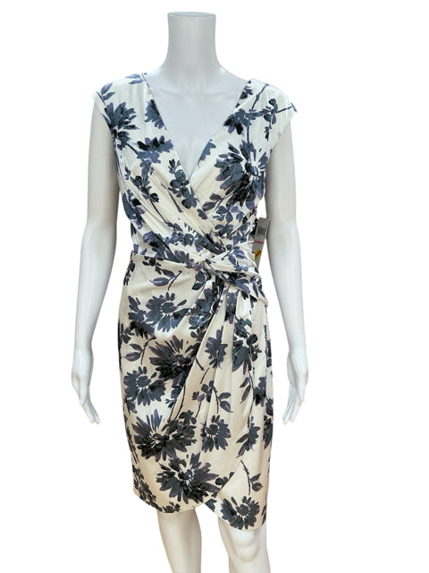 Suite 7 white/blue Floral Floral Faux Wrap Sheath Dress Blue Ivory Size 10 NWT - Size 10