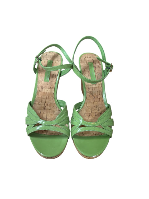 GUESS Lime Green Beaded Cork Wedge Platform Sandals Size 7