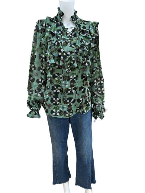 ELAN Size M Green Floral Casual Top - Downstairs