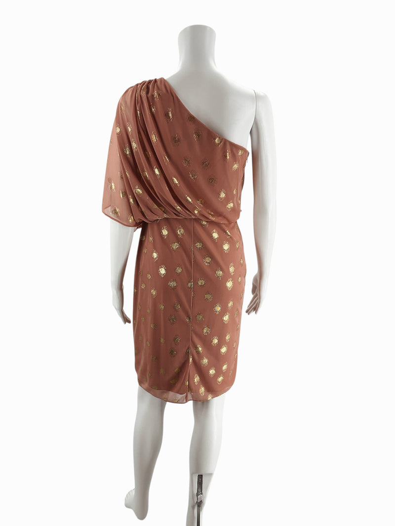 Adrianna Papell Mauve/Gold Print Pre-Owned Ladies Dress - Size 4 - Margaret’s Fine Consignment