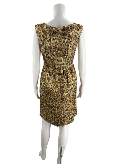 Pre-owned J Crew gold animal print dress for women, size 4, featuring a stylish design and vibrant colors.