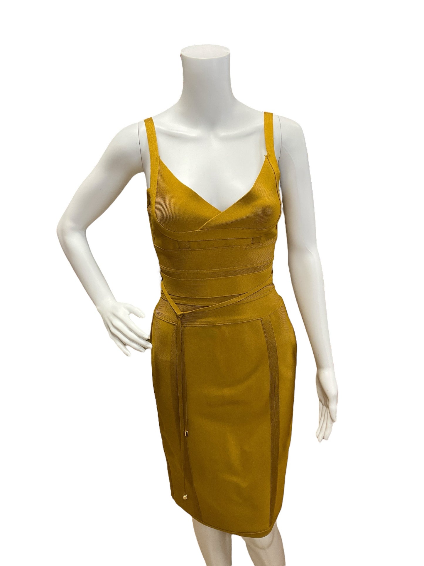 House London Size Medium Mustard Solid Consignment Ladies Dress