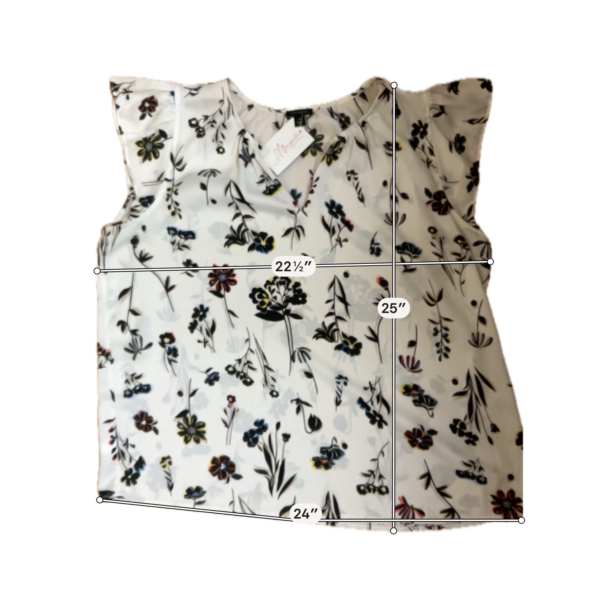 Ann Taylor white/black Cap Sleeve Floral Flutter Cap Sleeve Swing Blouse Top XL Ivory Black - Size XL