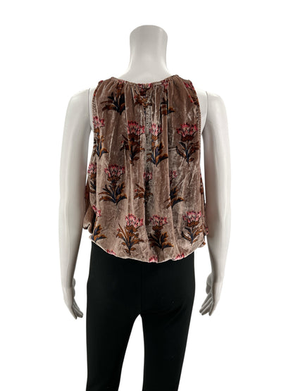 Anthropologie Floral Velvet Blouson Tank Top Brown Pink Size Small