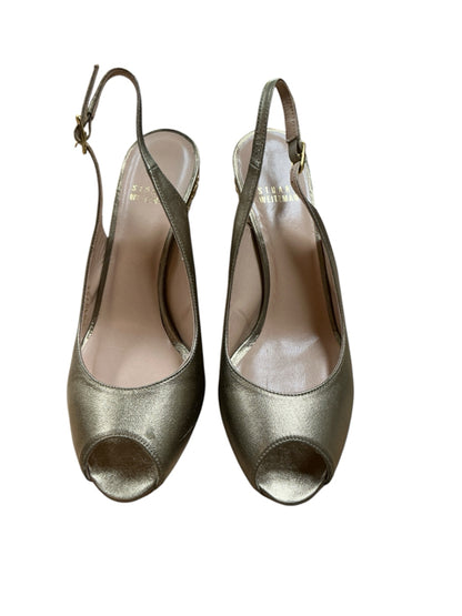 Stuart Weitzman Bronze Metallic Peep Toe Espadrille Wedge Sandals Size 7.5
