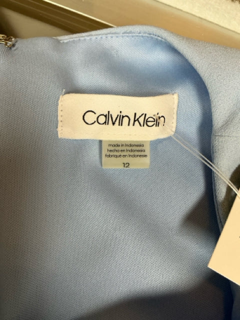Calvin Klein Baby Blue A-Line Mesh-Hem Scuba Crepe Dress Baby Blue Size 12 - Size 12