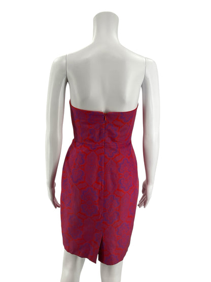 J.Crew Strapless Cotton-Silk Jacquard Mini Dress Red Purple Print Size 0