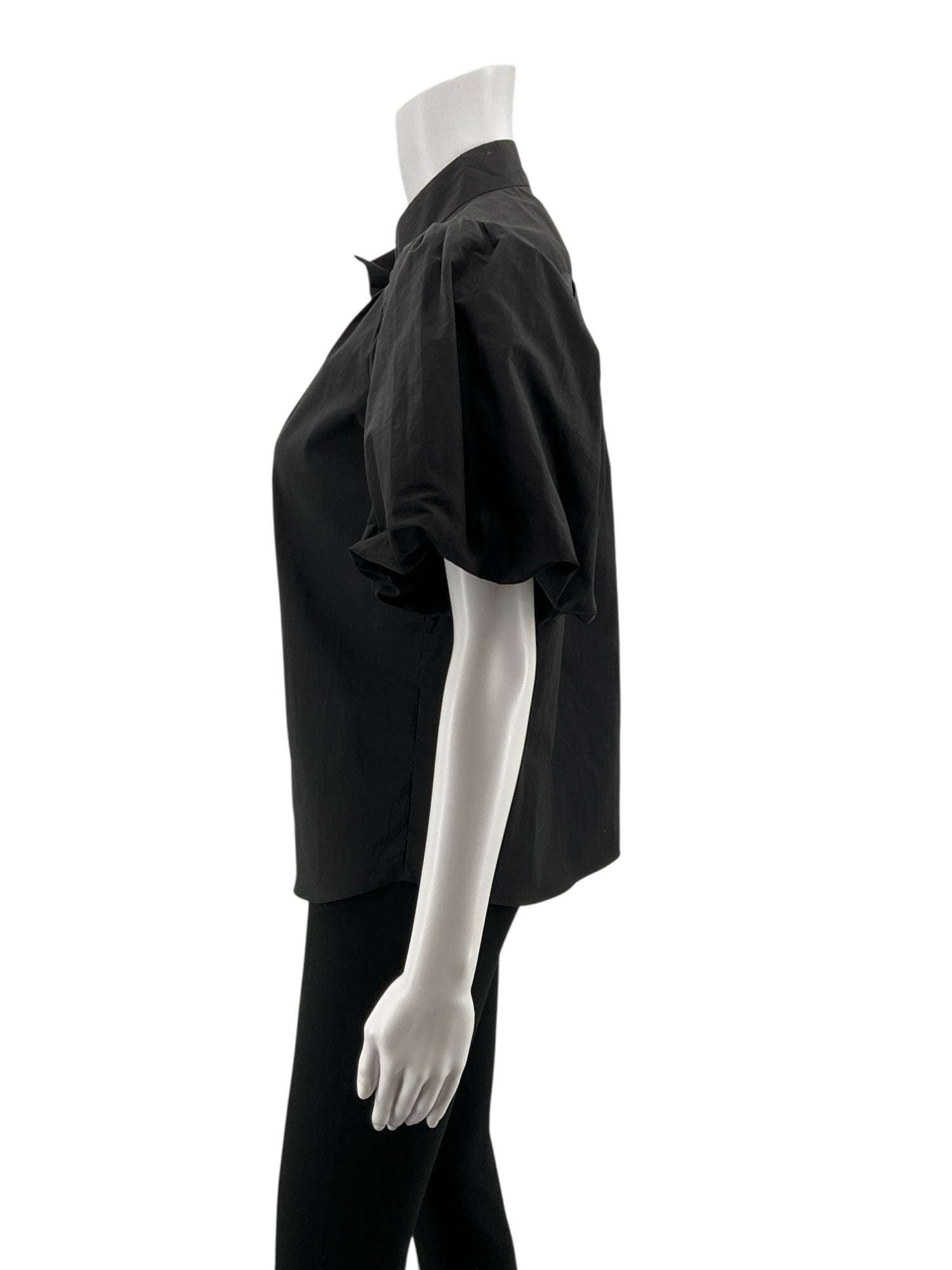 Frame Black Short Sleeve Voluminous Puff Sleeve Poplin Shirt Black Size Small - Size S